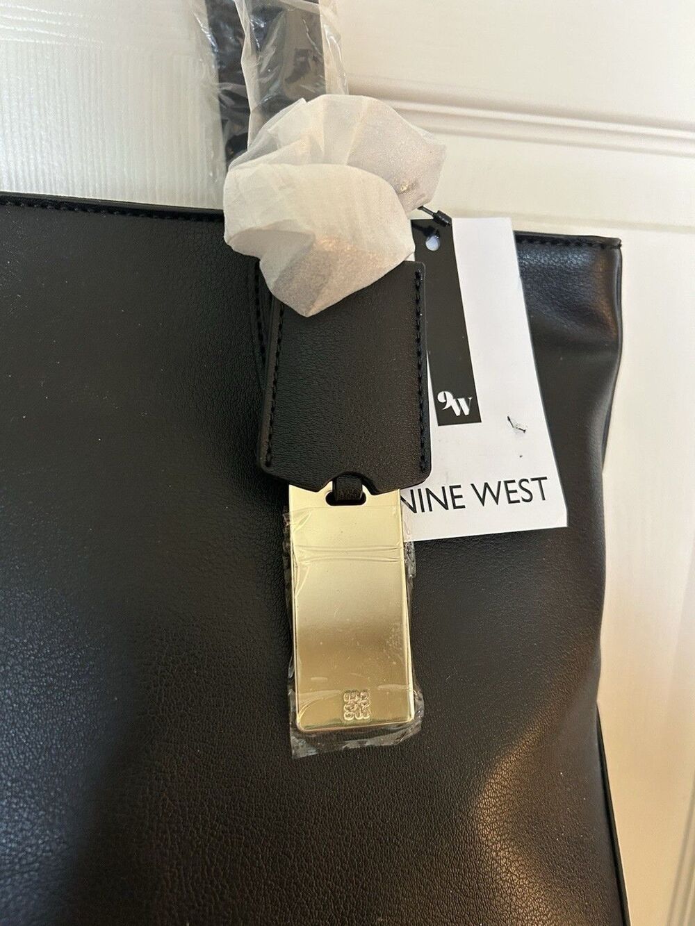 Nine West Black Tote Bag Large Work Purse Gold Hardware Retail $99 NWT